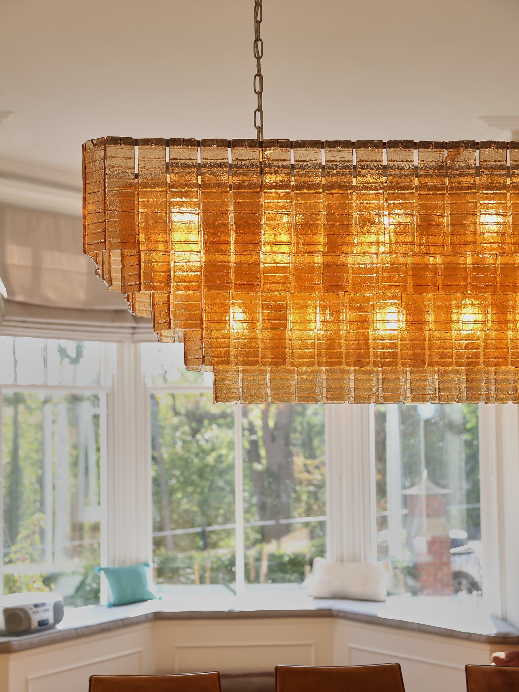 Cascading Textured Glass Chandelier - Golden Amber