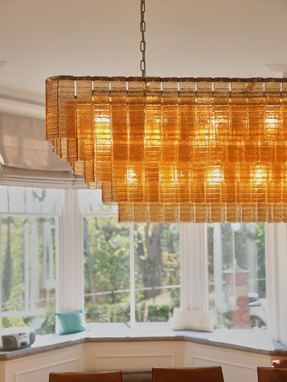 Cascading Textured Glass Chandelier - Golden Amber