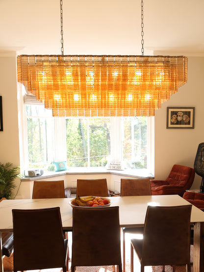 Cascading Textured Glass Chandelier - Golden Amber