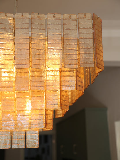 Cascading Textured Glass Chandelier - Golden Amber