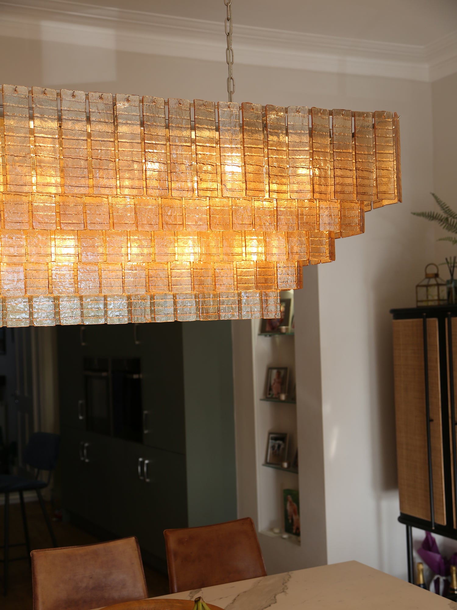 Cascading Textured Glass Chandelier - Golden Amber