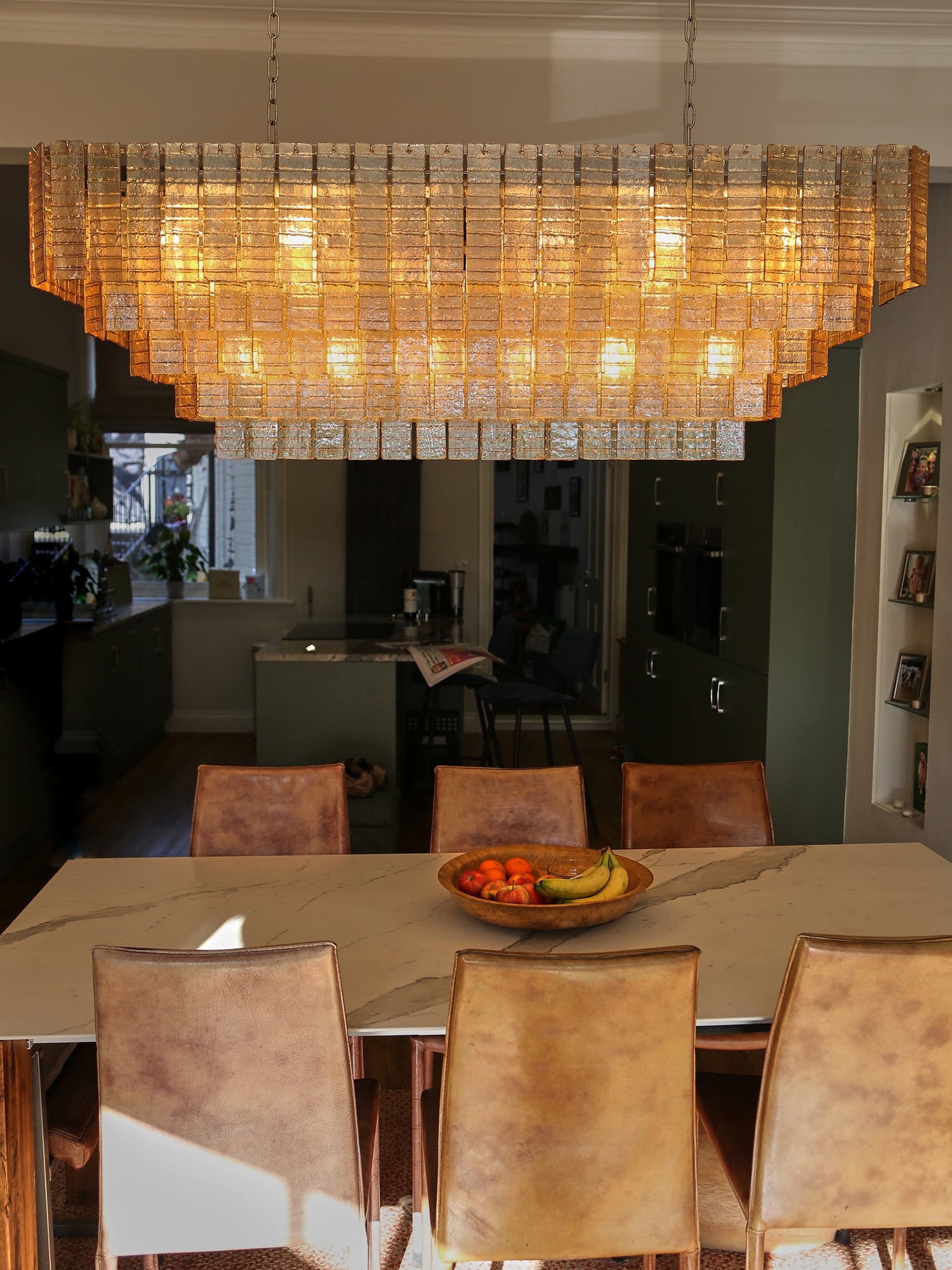 Cascading Textured Glass Chandelier - Golden Amber