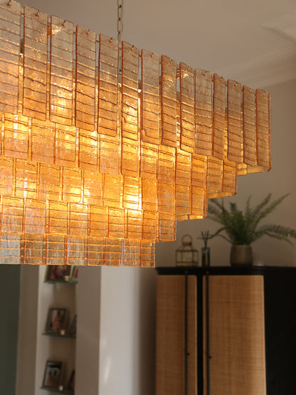 Cascading Textured Glass Chandelier - Golden Amber