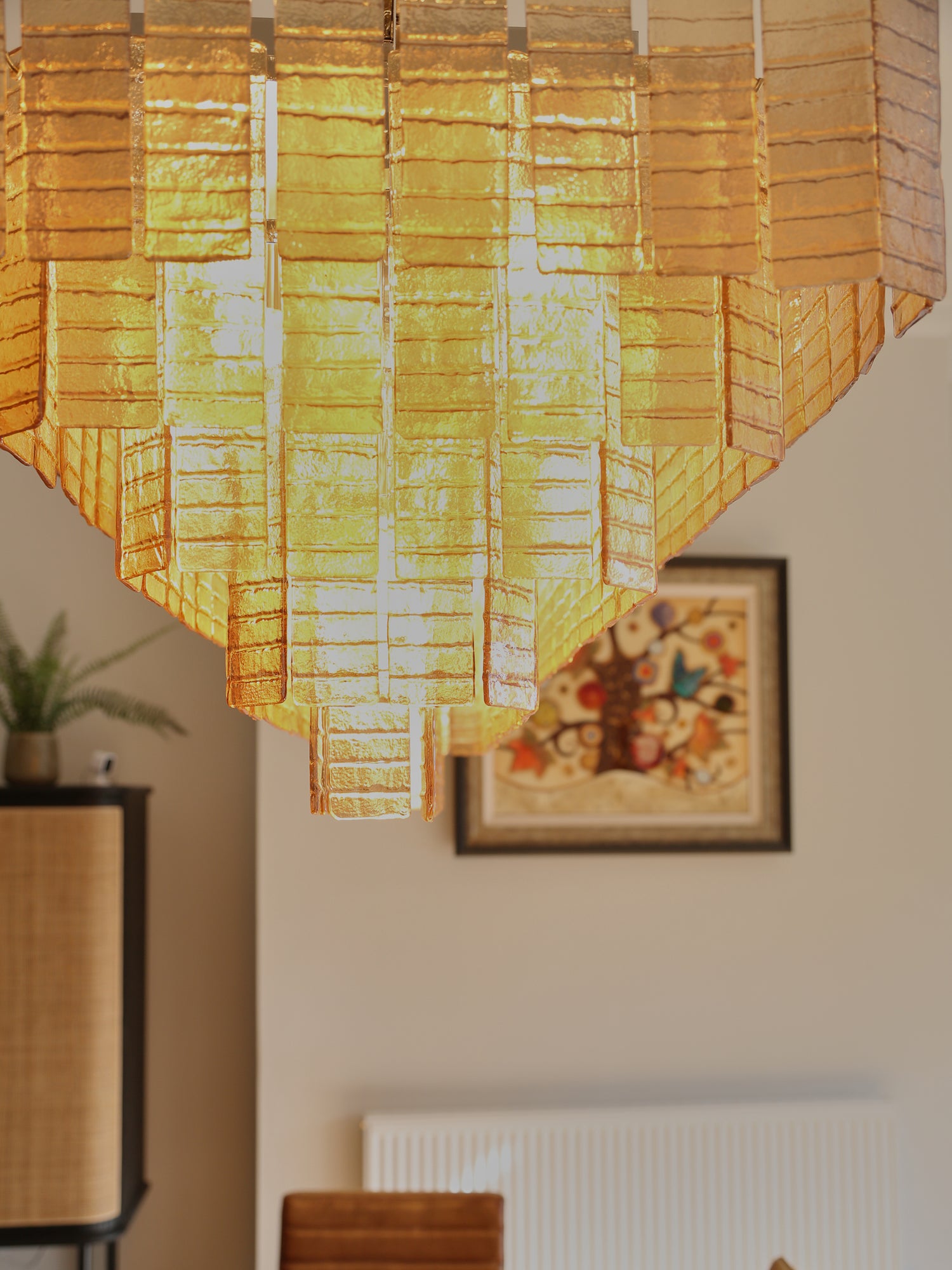 Cascading Textured Glass Chandelier - Golden Amber