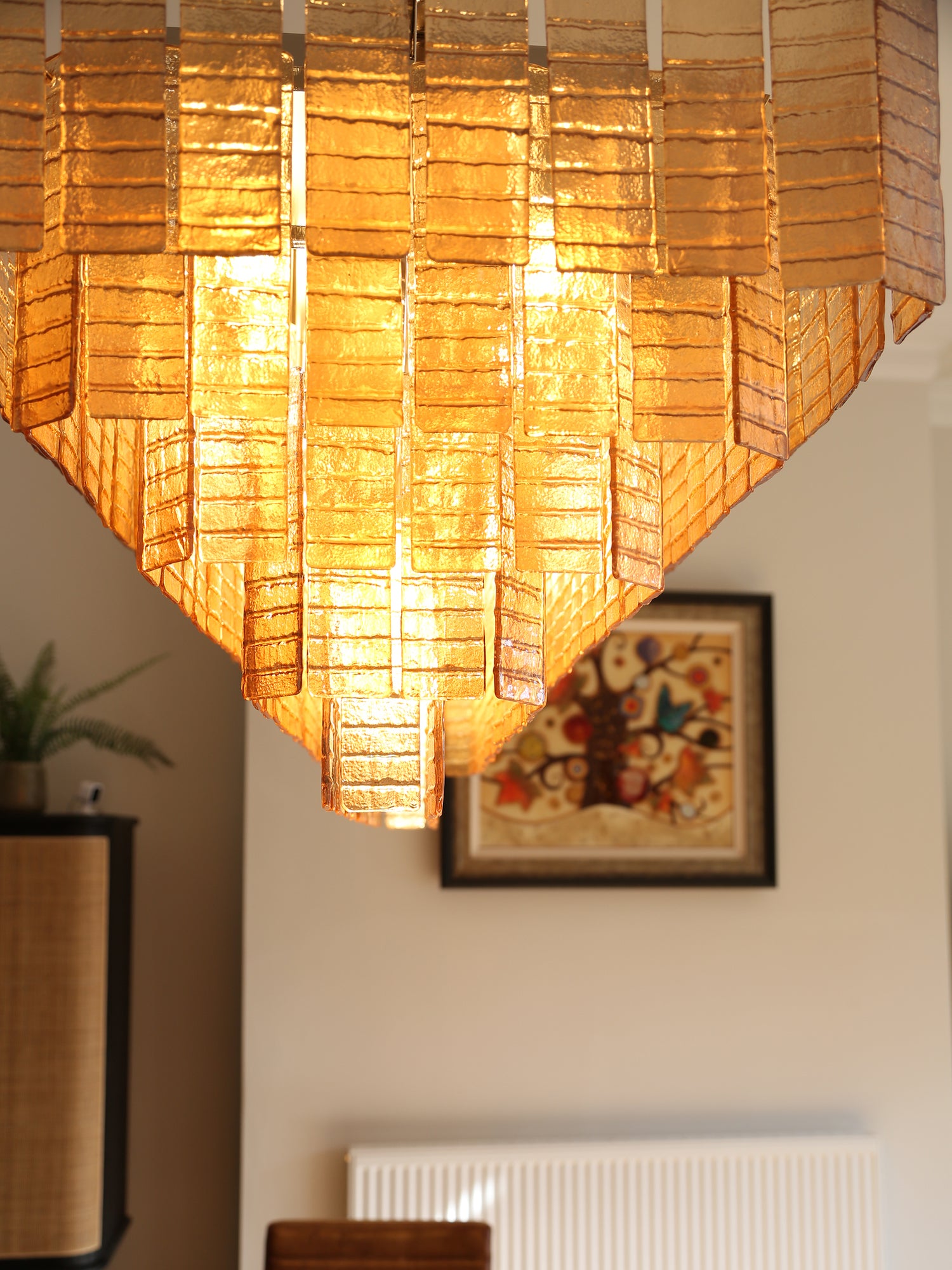 Cascading Textured Glass Chandelier - Golden Amber
