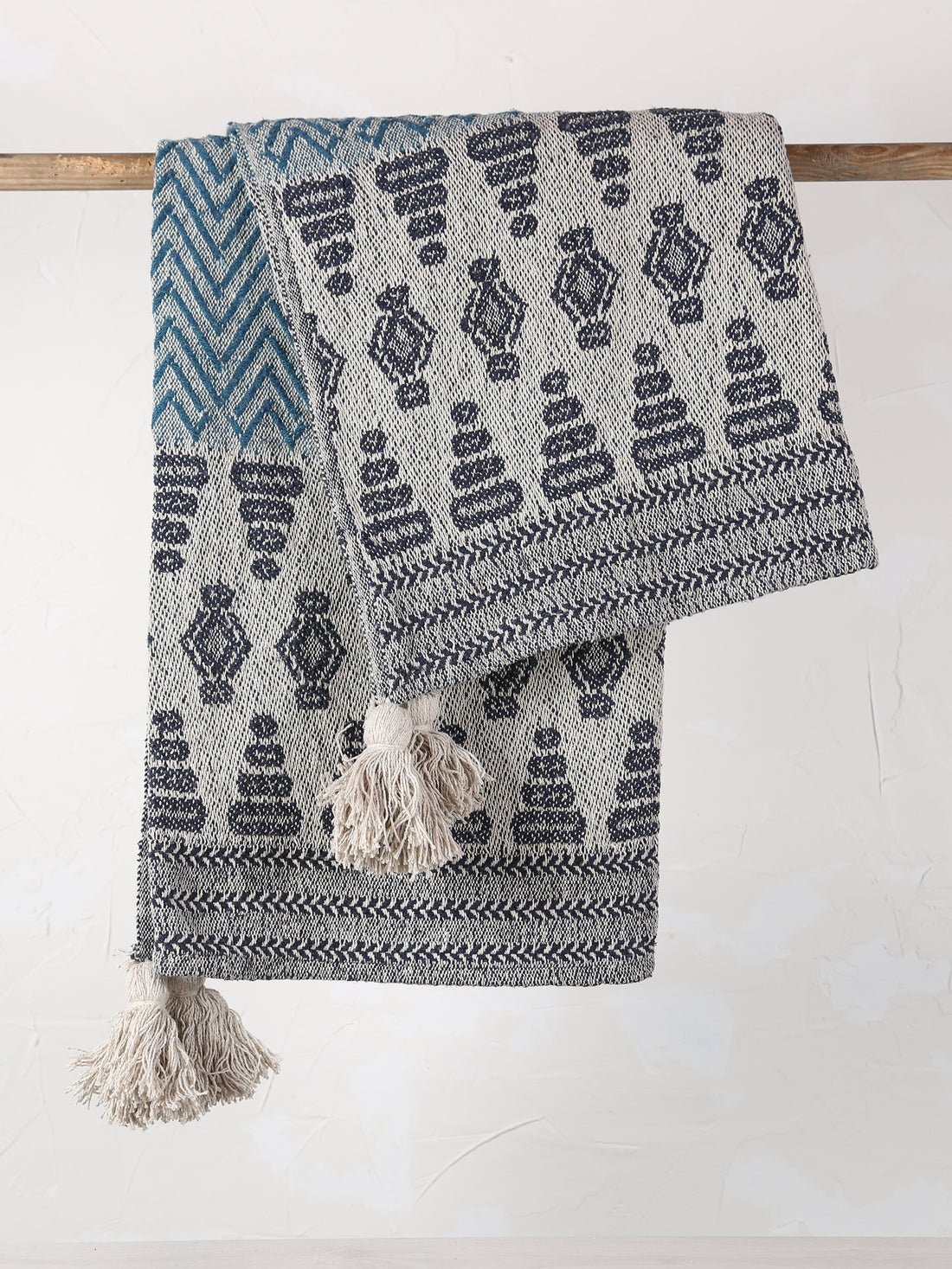 Milas Throw - Patterned - Recycled Cotton - Blue