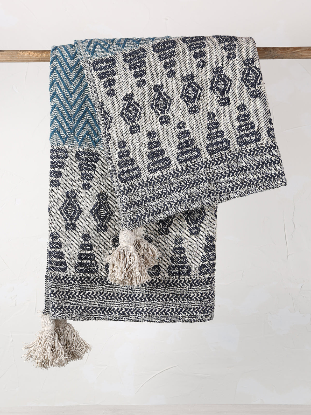 Milas Throw - Patterned - Recycled Cotton - Blue