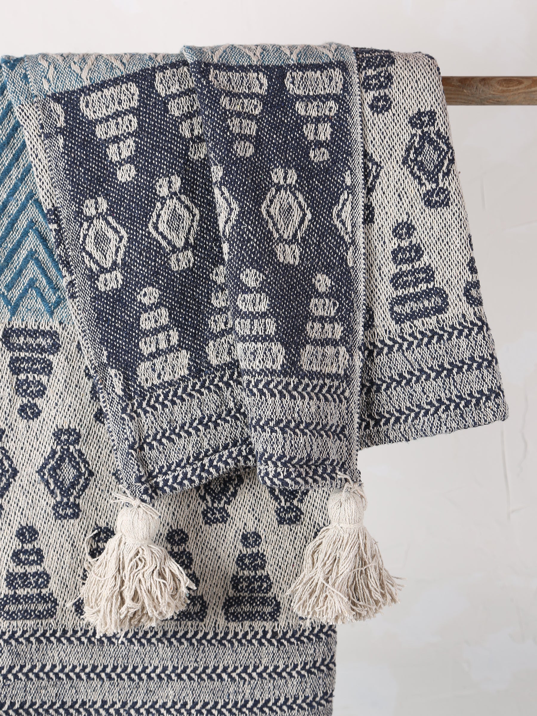 Milas Throw - Patterned - Recycled Cotton - Blue