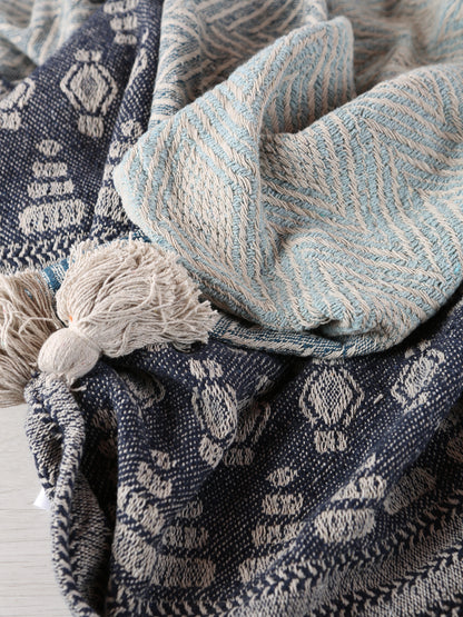 Milas Throw - Patterned - Recycled Cotton - Blue