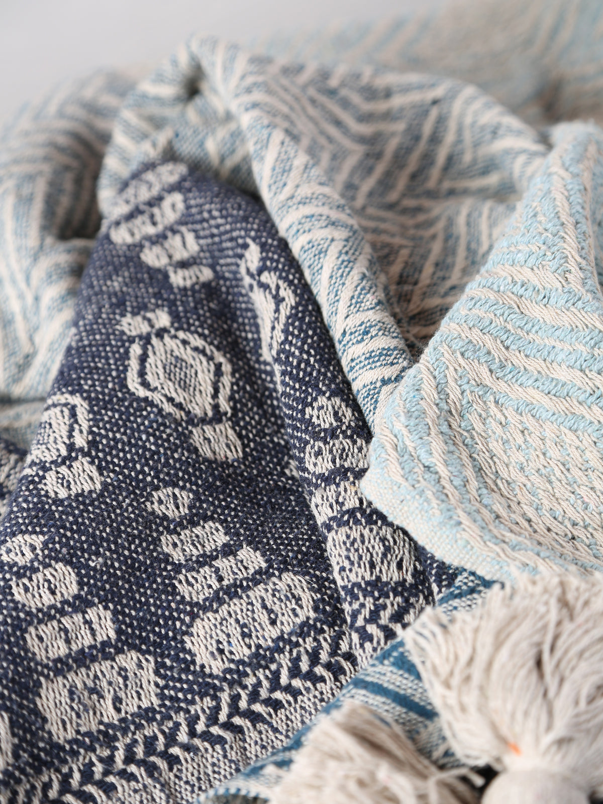 Milas Throw - Patterned - Recycled Cotton - Blue