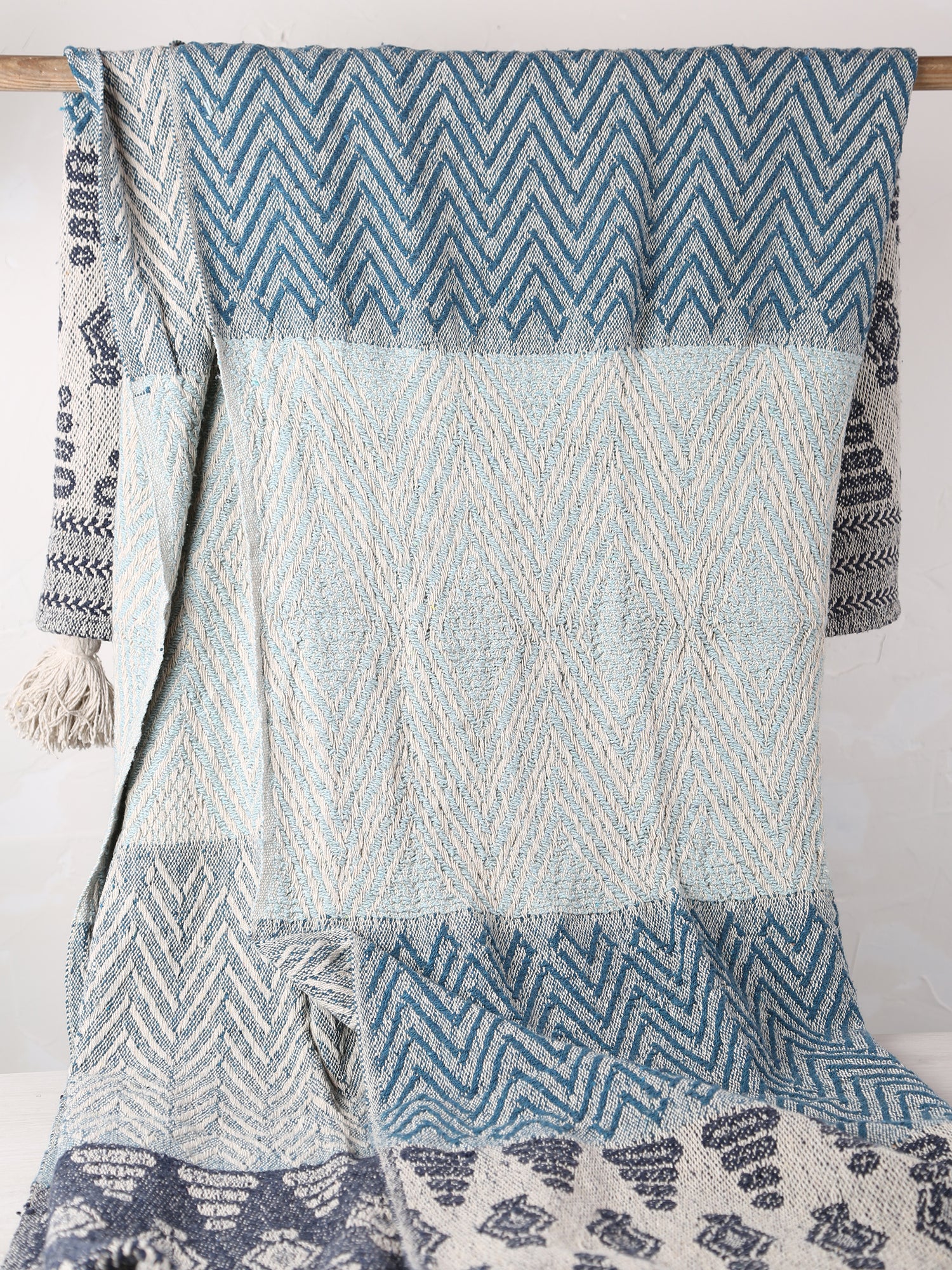 Milas Throw - Patterned - Recycled Cotton - Blue