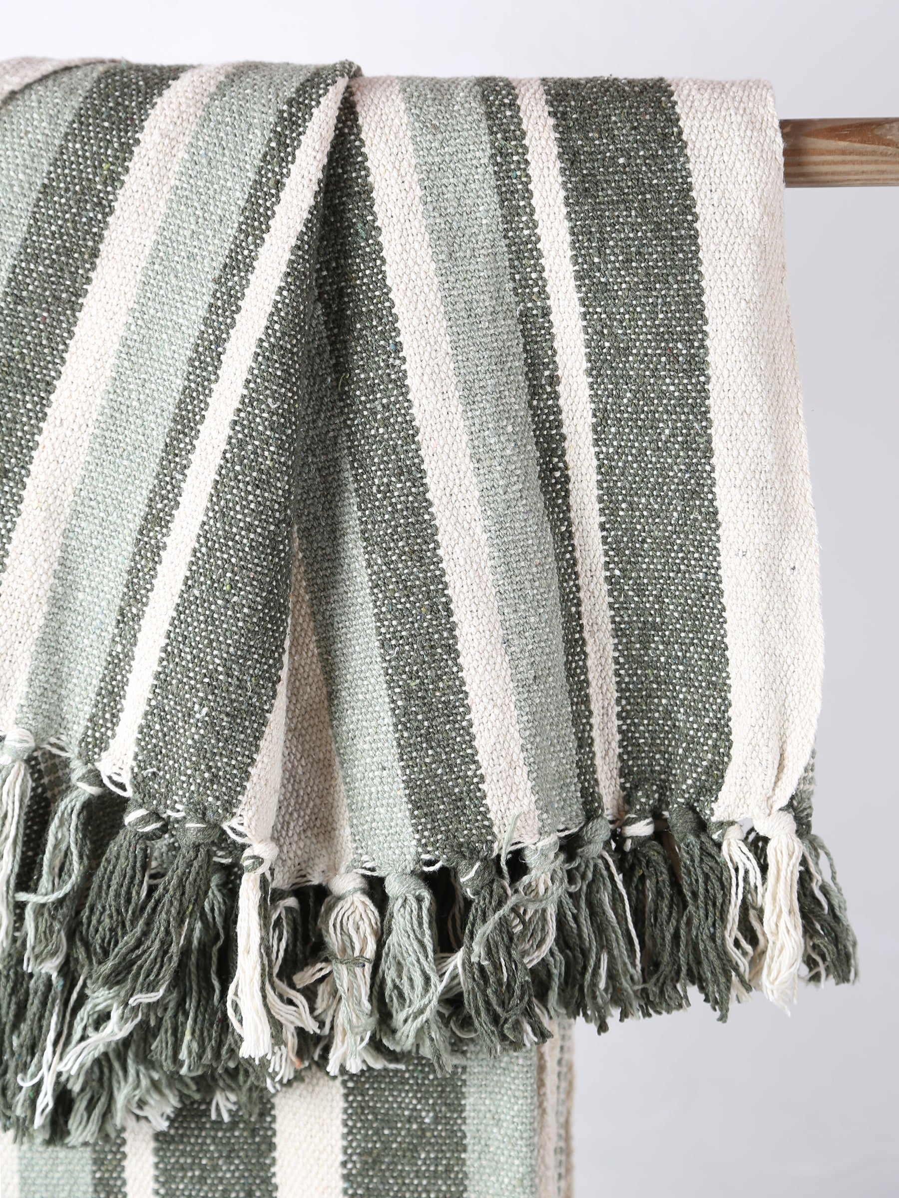 Lightweight Recycled Cotton Throw - Striped Green