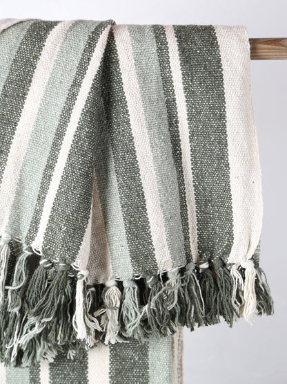 Lightweight Recycled Cotton Throw - Striped Green