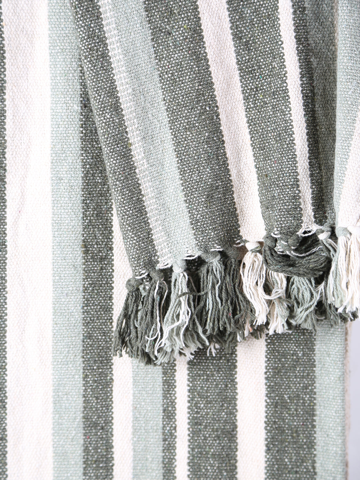 Lightweight Recycled Cotton Throw - Striped Green