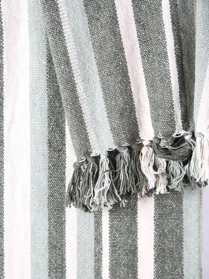 Lightweight Recycled Cotton Throw - Striped Green