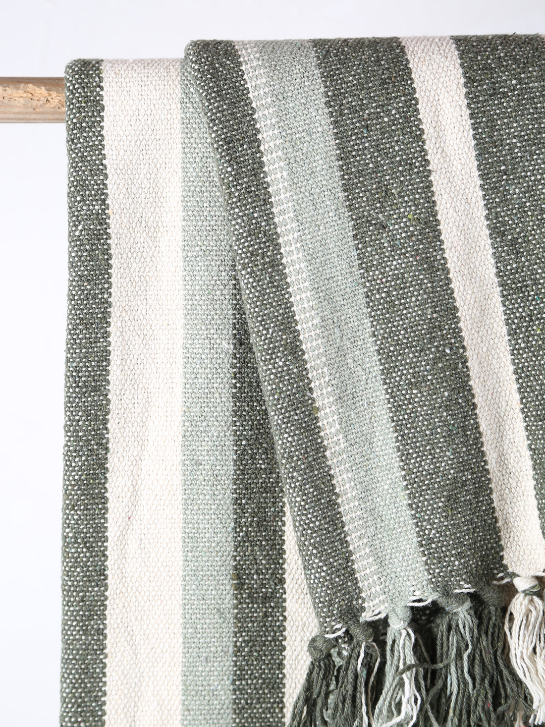 Lightweight Recycled Cotton Throw - Striped Green