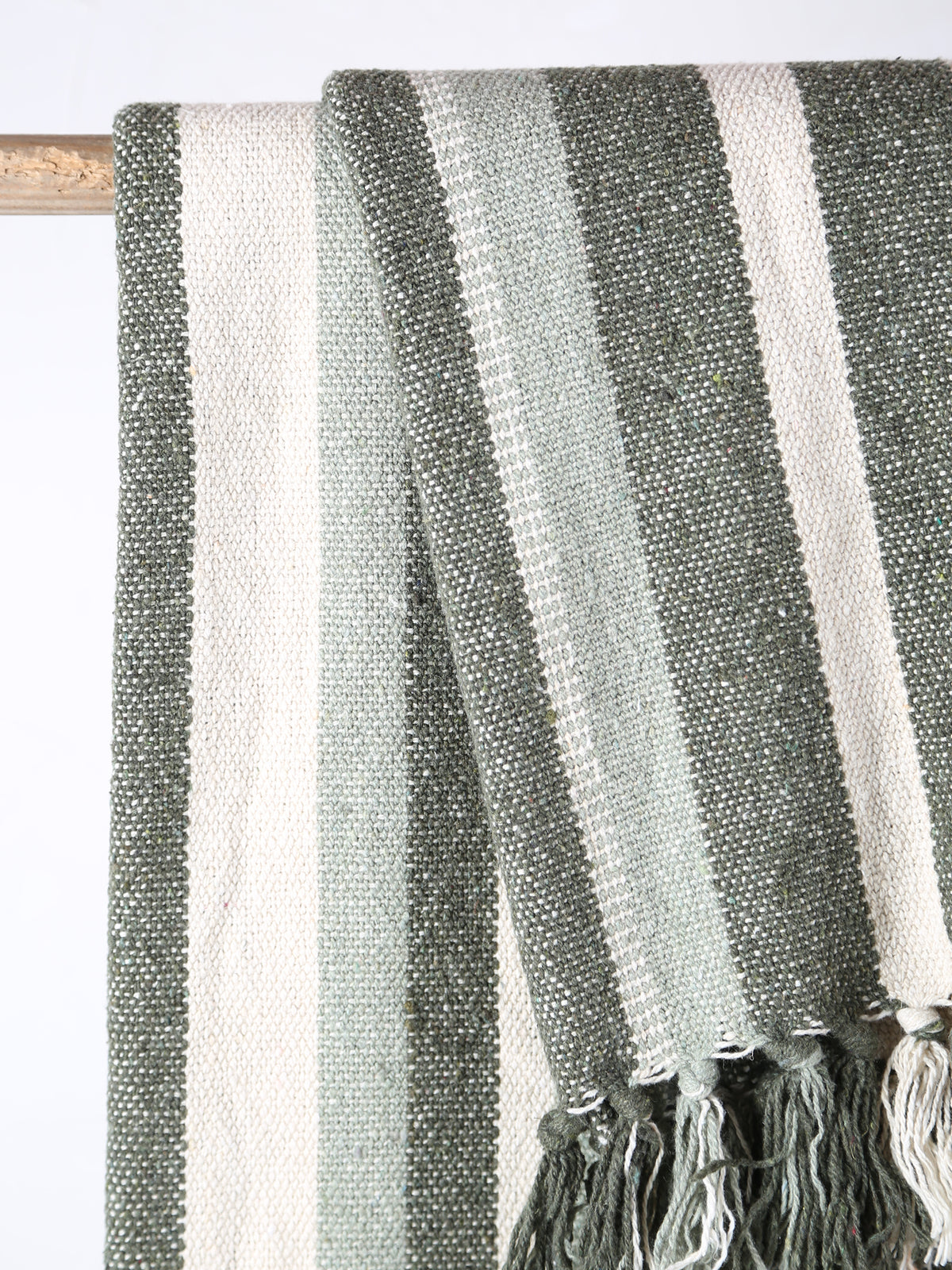 Lightweight Recycled Cotton Throw - Striped Green