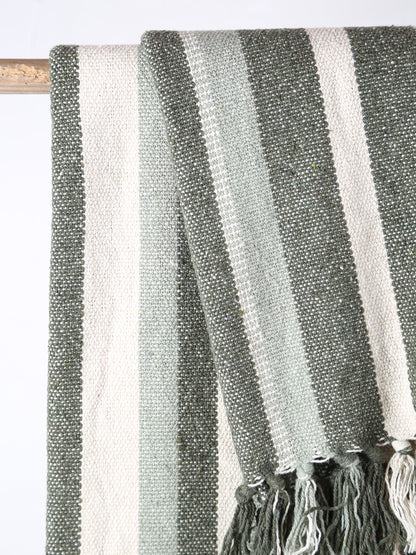 Lightweight Recycled Cotton Throw - Striped Green