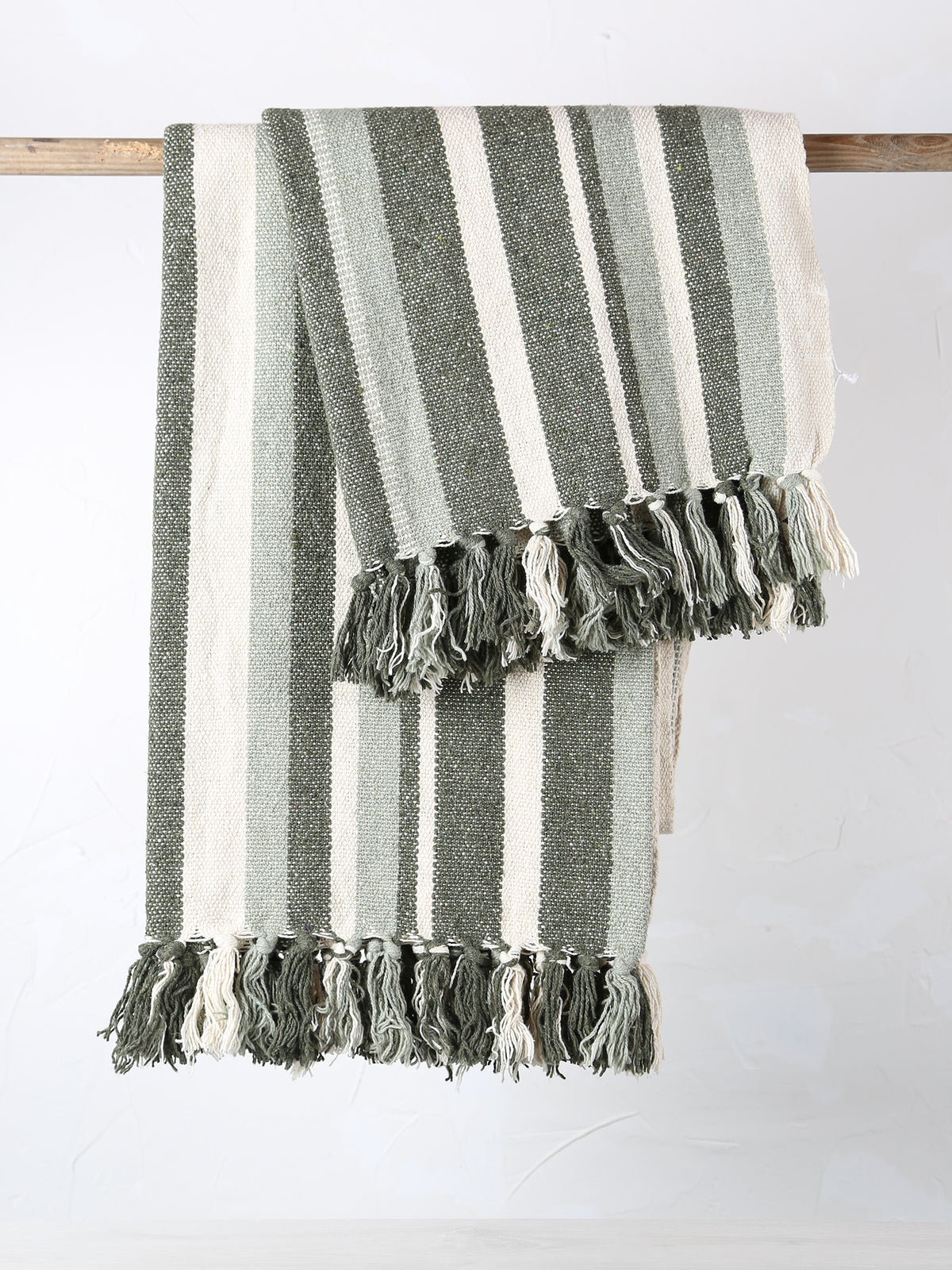 Lightweight Recycled Cotton Throw - Striped Green