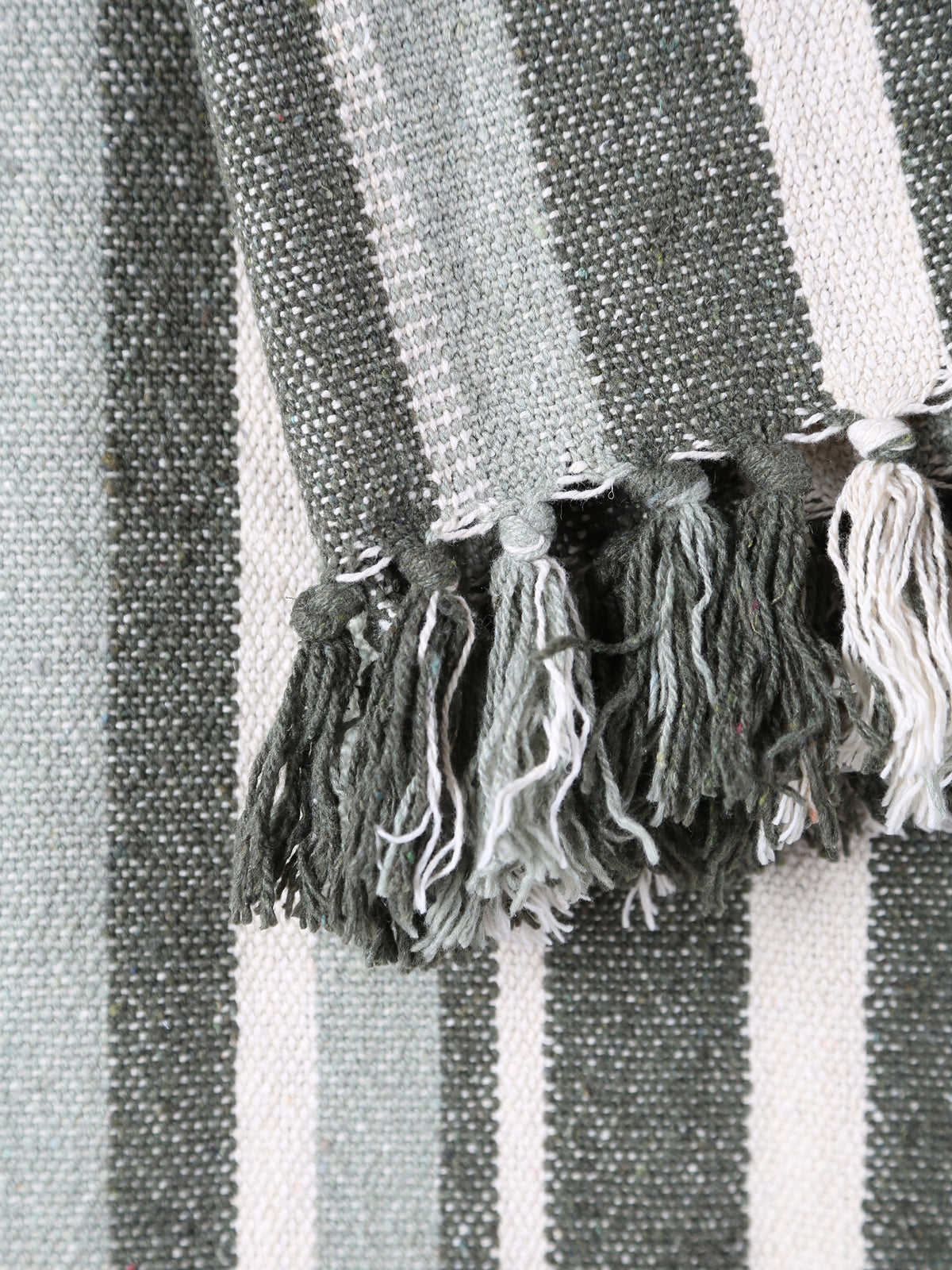 Lightweight Recycled Cotton Throw - Striped Green