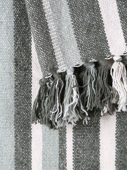 Lightweight Recycled Cotton Throw - Striped Green