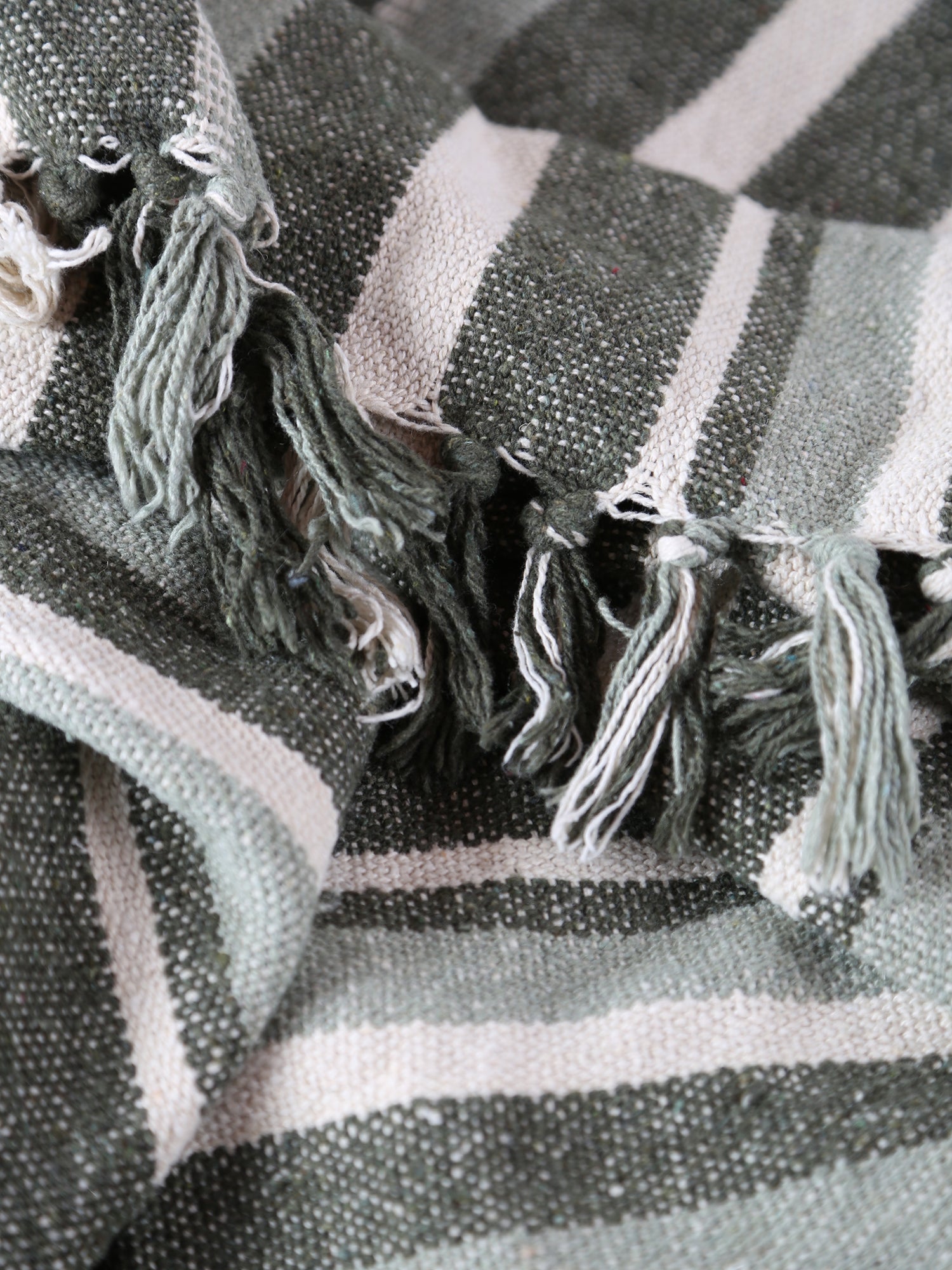 Lightweight Recycled Cotton Throw - Striped Green