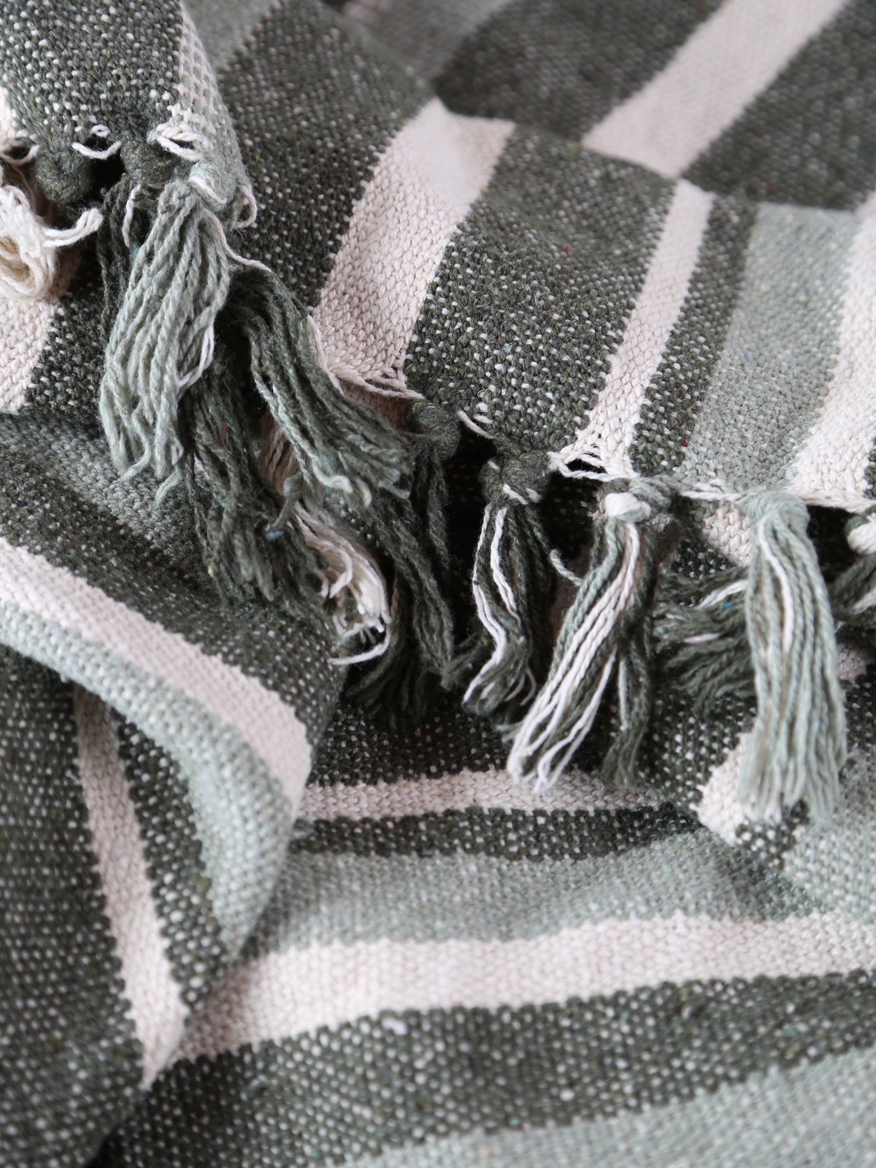 Lightweight Recycled Cotton Throw - Striped Green