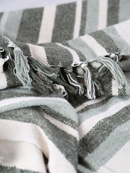 Lightweight Recycled Cotton Throw - Striped Green