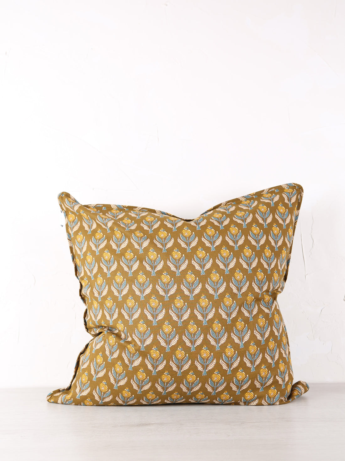 Raula Block Print Inspired Cushion - Olive, Mustard