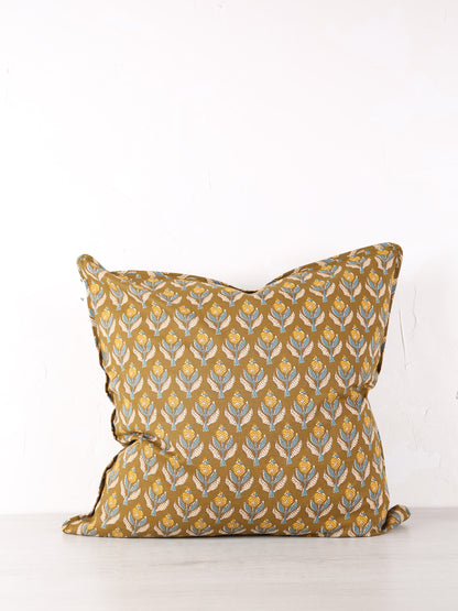 Raula Block Print Inspired Cushion - Olive, Mustard