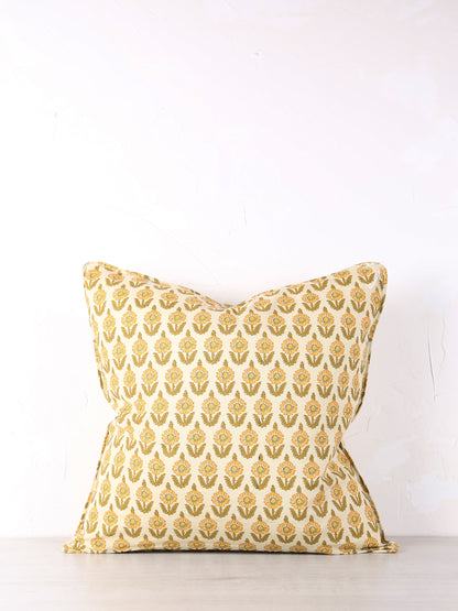 Eila Block Print Inspired Cushion - Ochre