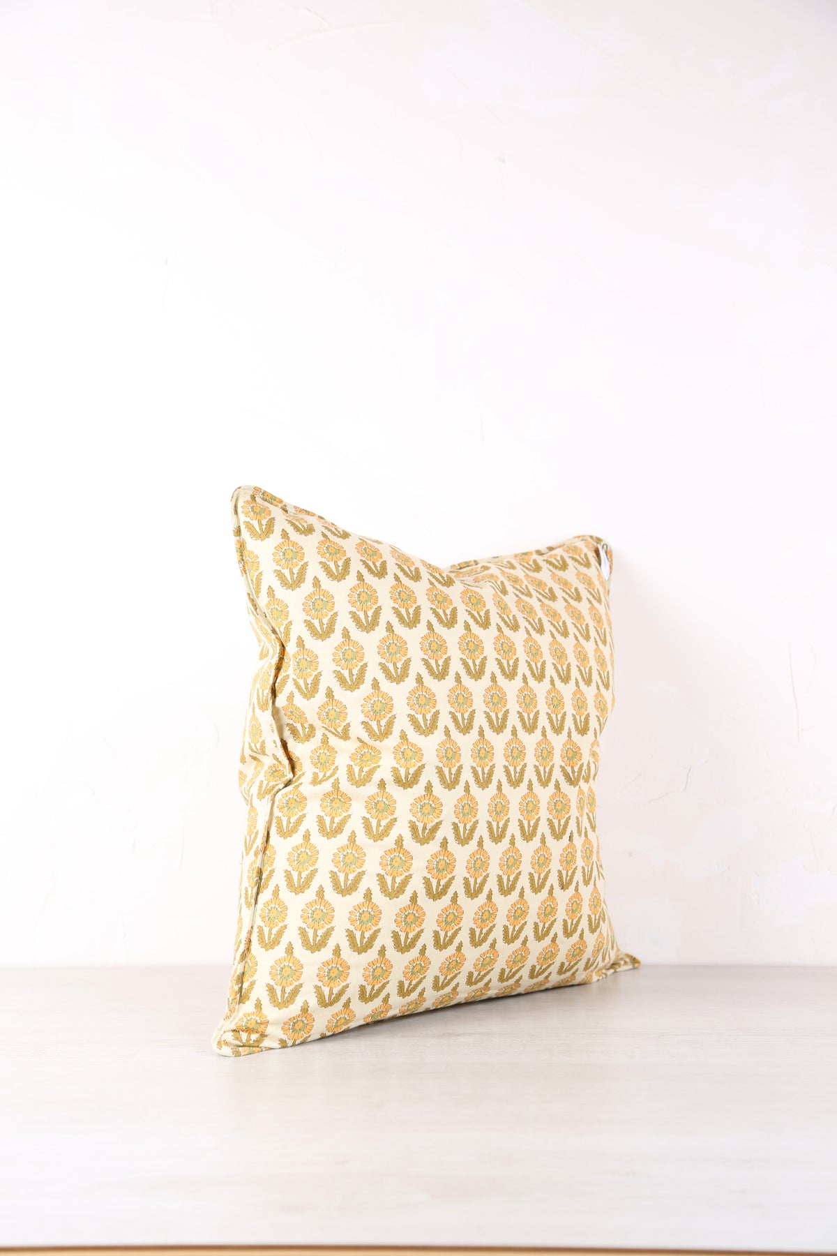 Eila Block Print Inspired Cushion - Ochre