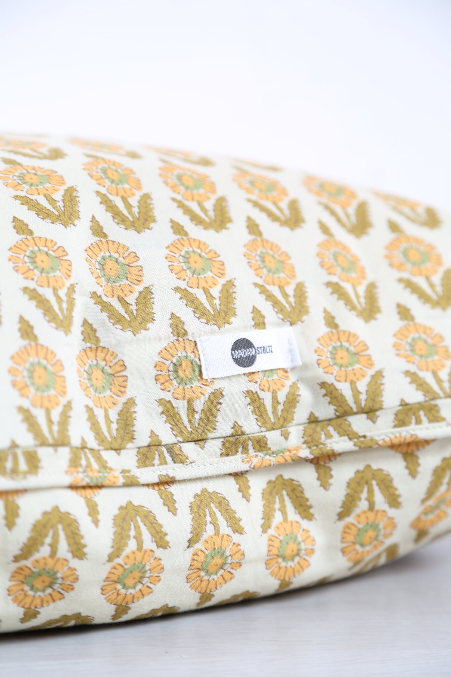 Eila Block Print Inspired Cushion - Ochre