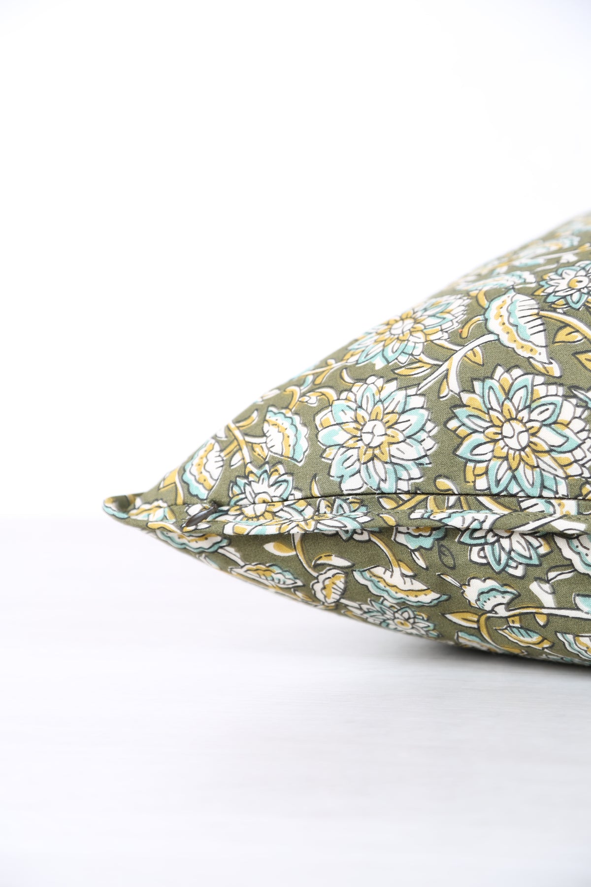 Auntal Block Print Inspired Cushion - Olive, Aloe