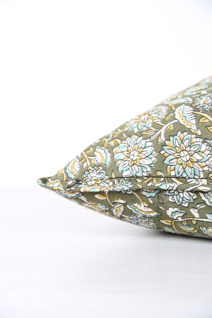 Auntal Block Print Inspired Cushion - Olive, Aloe