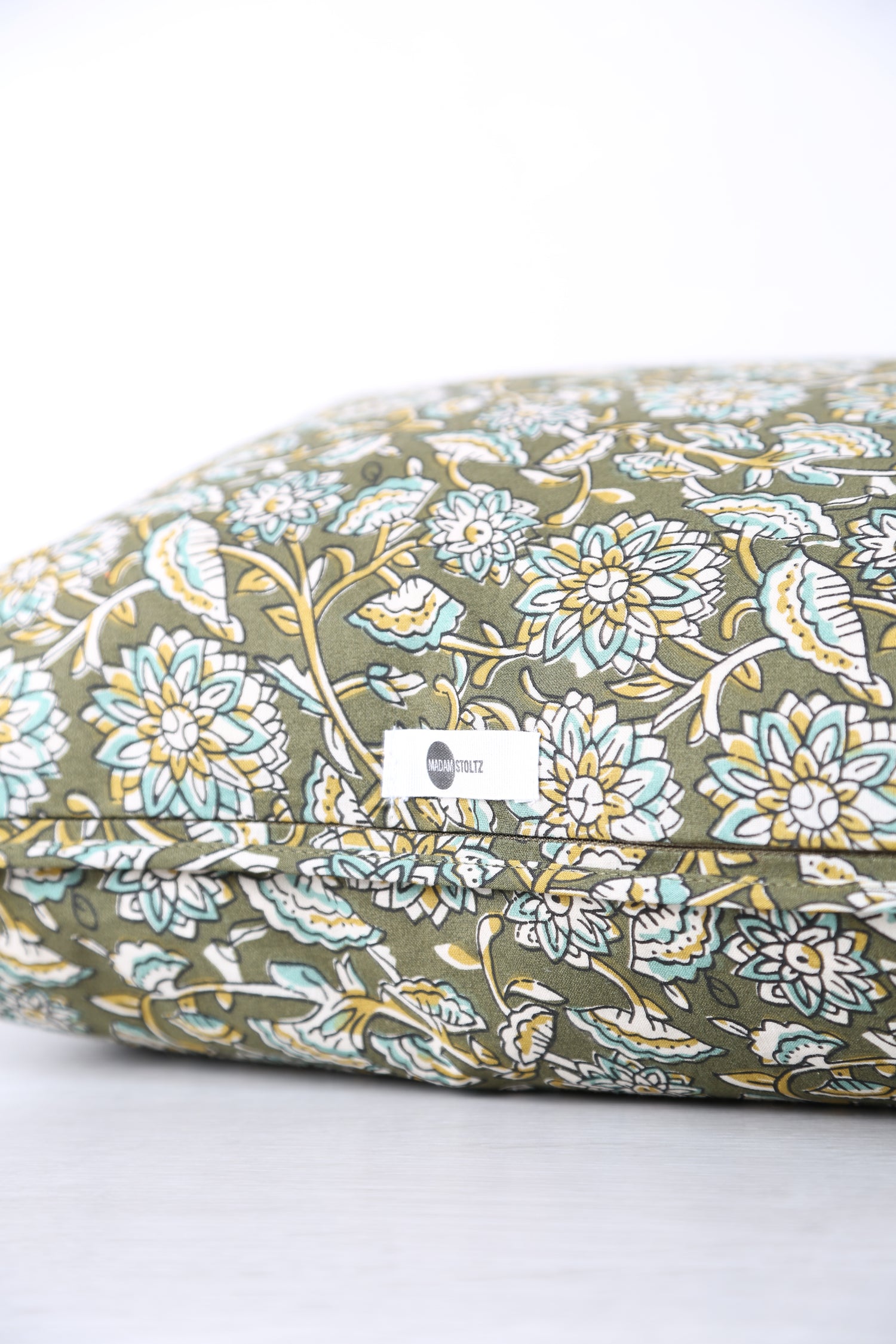 Auntal Block Print Inspired Cushion - Olive, Aloe