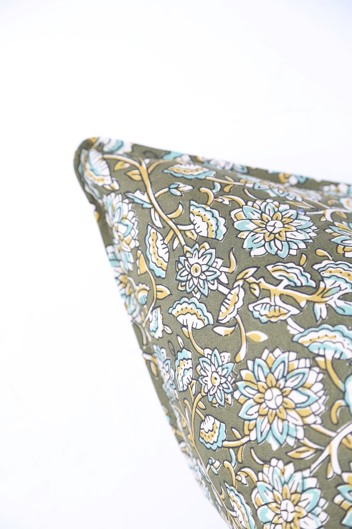 Auntal Block Print Inspired Cushion - Olive, Aloe