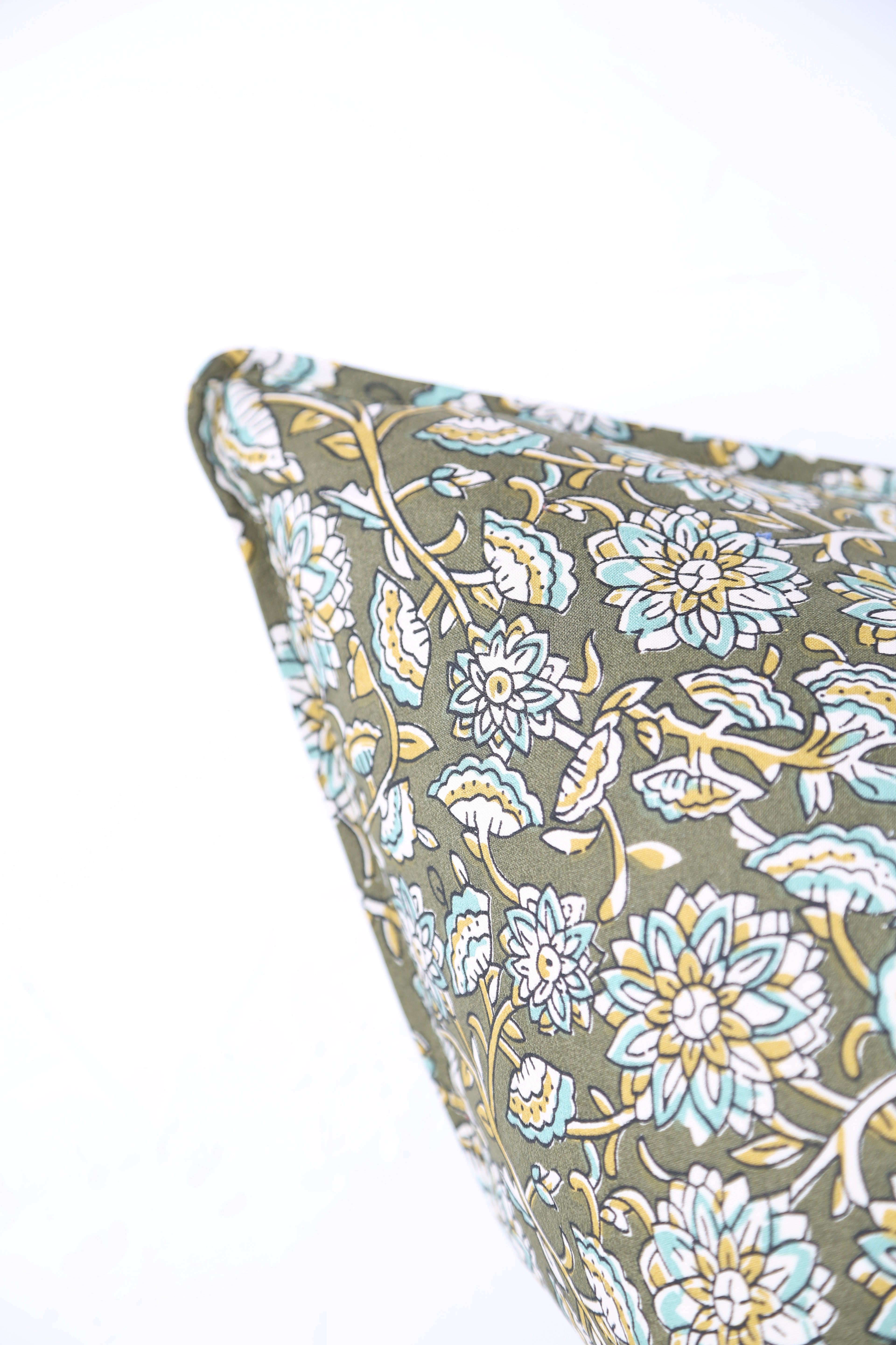 Auntal Block Print Inspired Cushion - Olive, Aloe