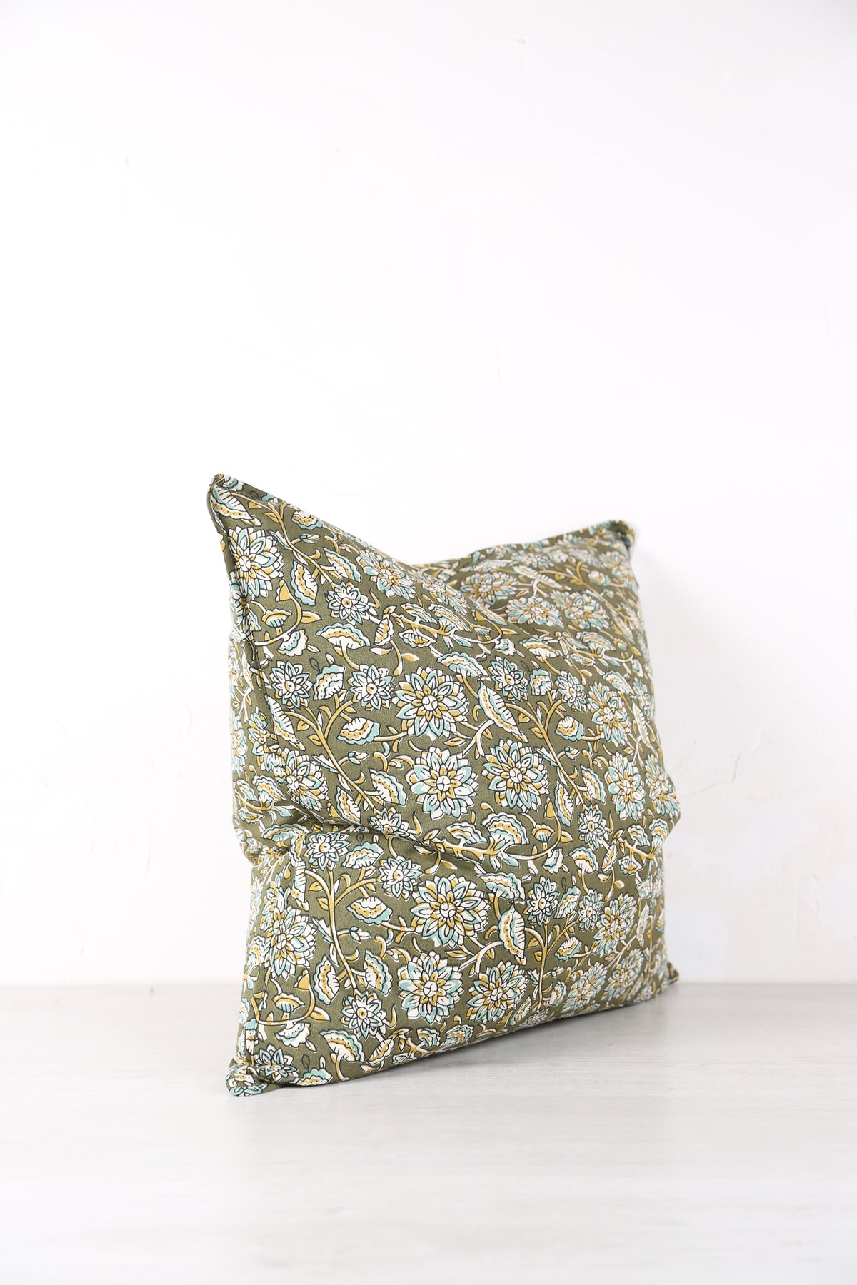 Auntal Block Print Inspired Cushion - Olive, Aloe