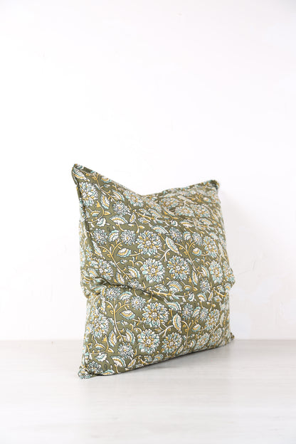 Auntal Block Print Inspired Cushion - Olive, Aloe
