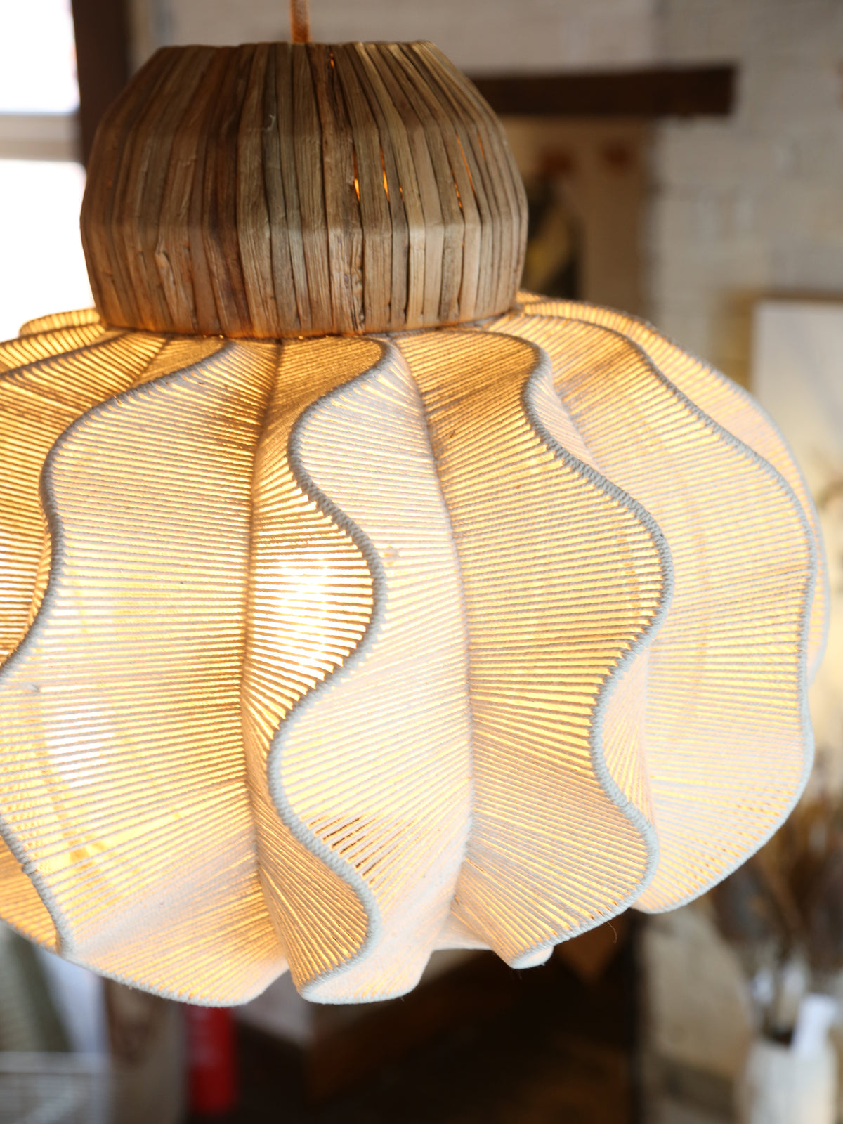 Large Seagrass Rattan Ceiling Light - Linen