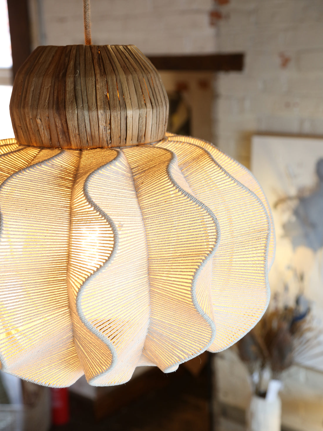 Large Seagrass Rattan Ceiling Light - Linen