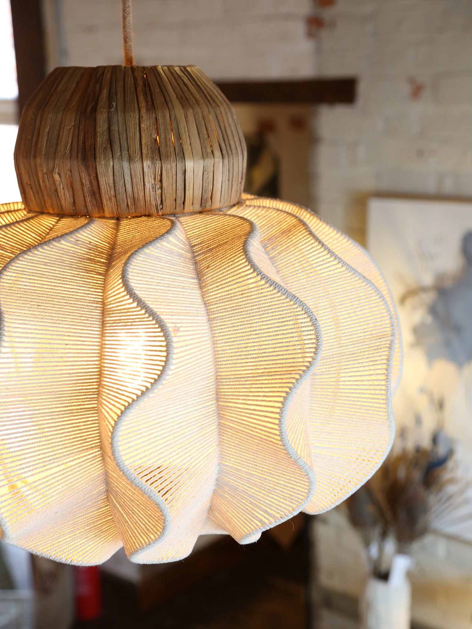 Large Seagrass Rattan Ceiling Light - Linen
