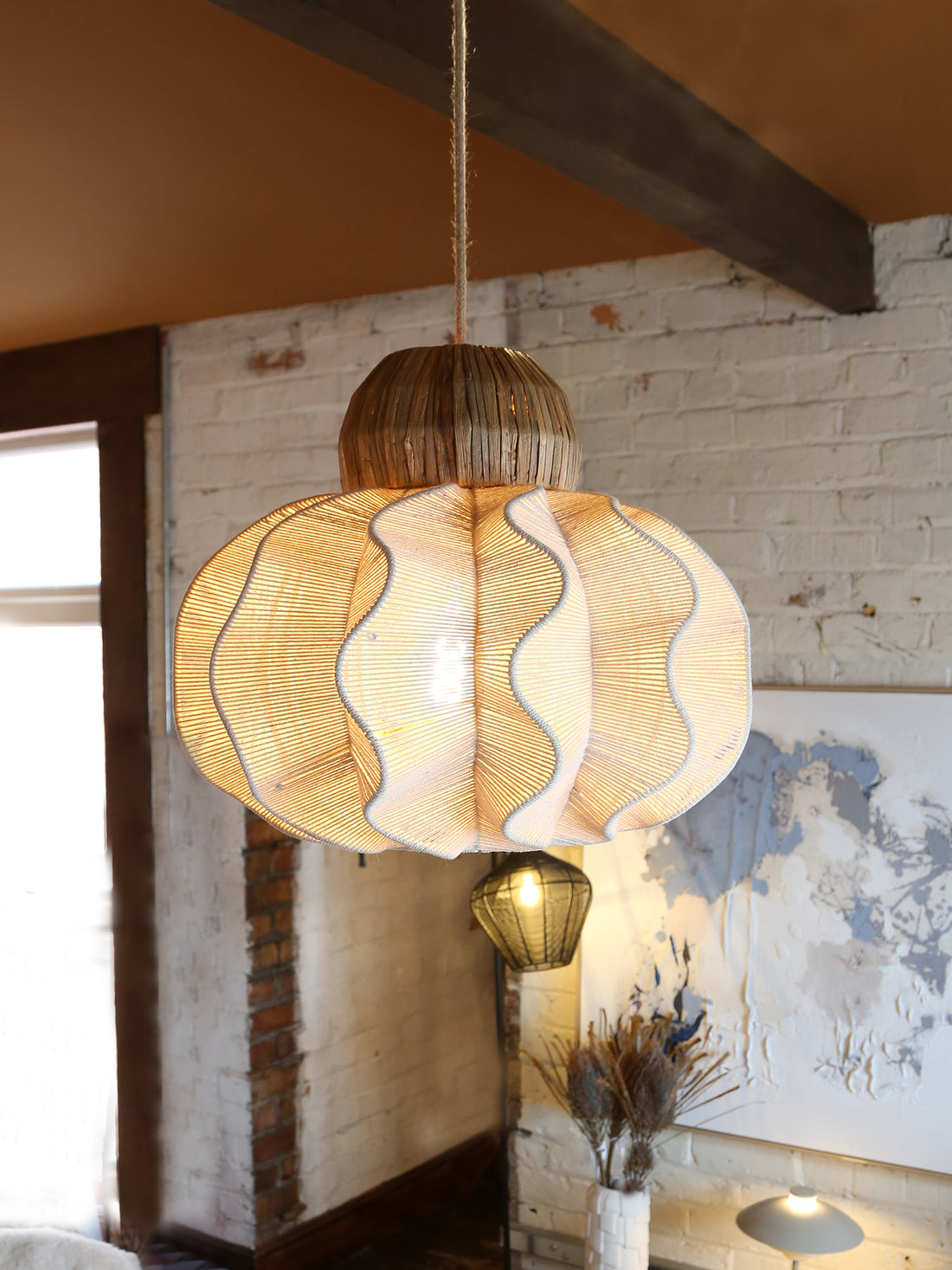 Large Seagrass Rattan Ceiling Light - Linen