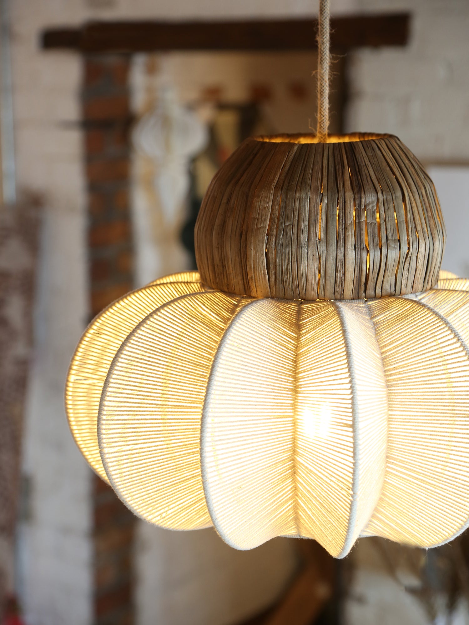 Rattan Ceiling Light with Linen