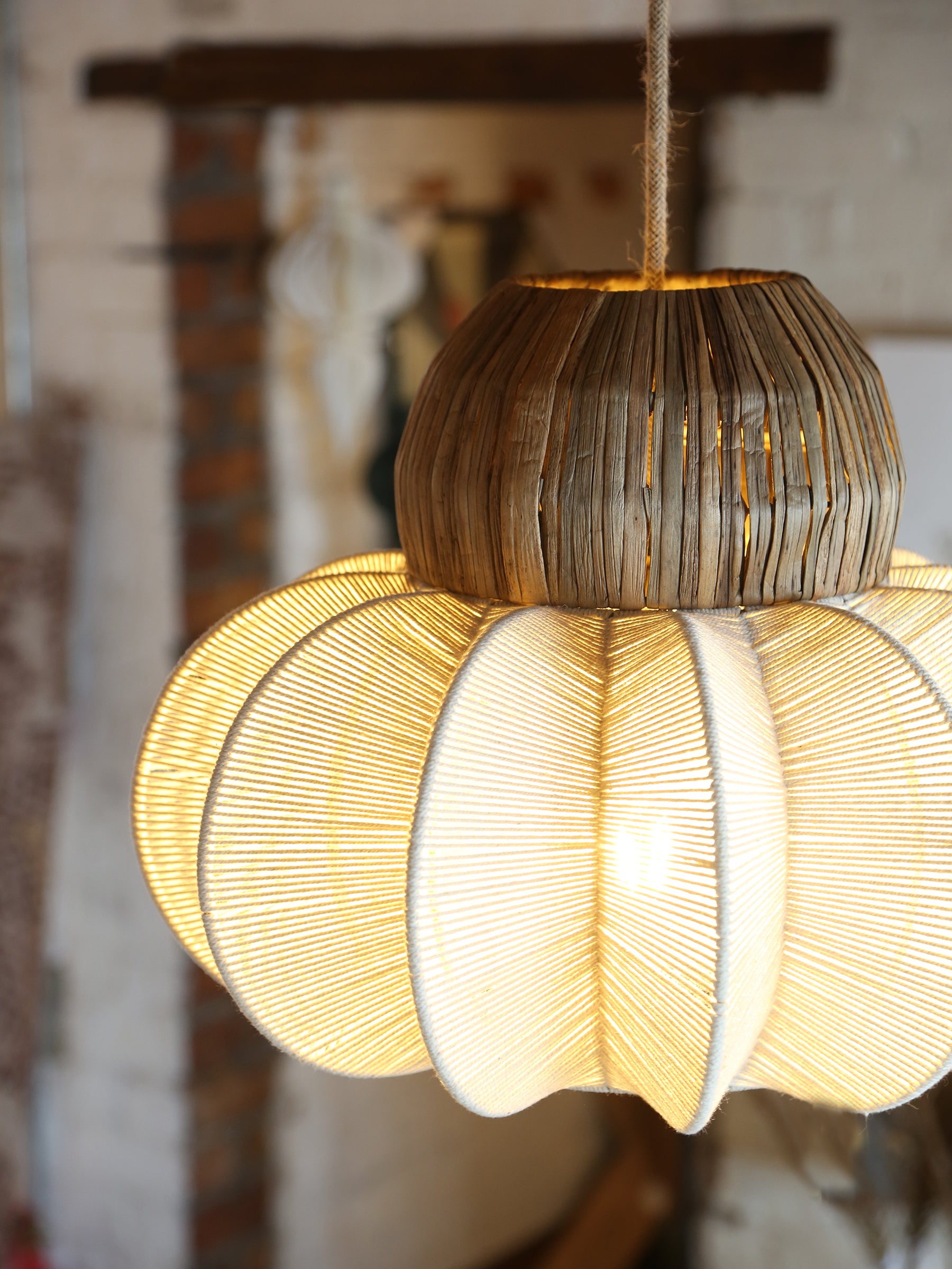 Rattan Ceiling Light with Linen