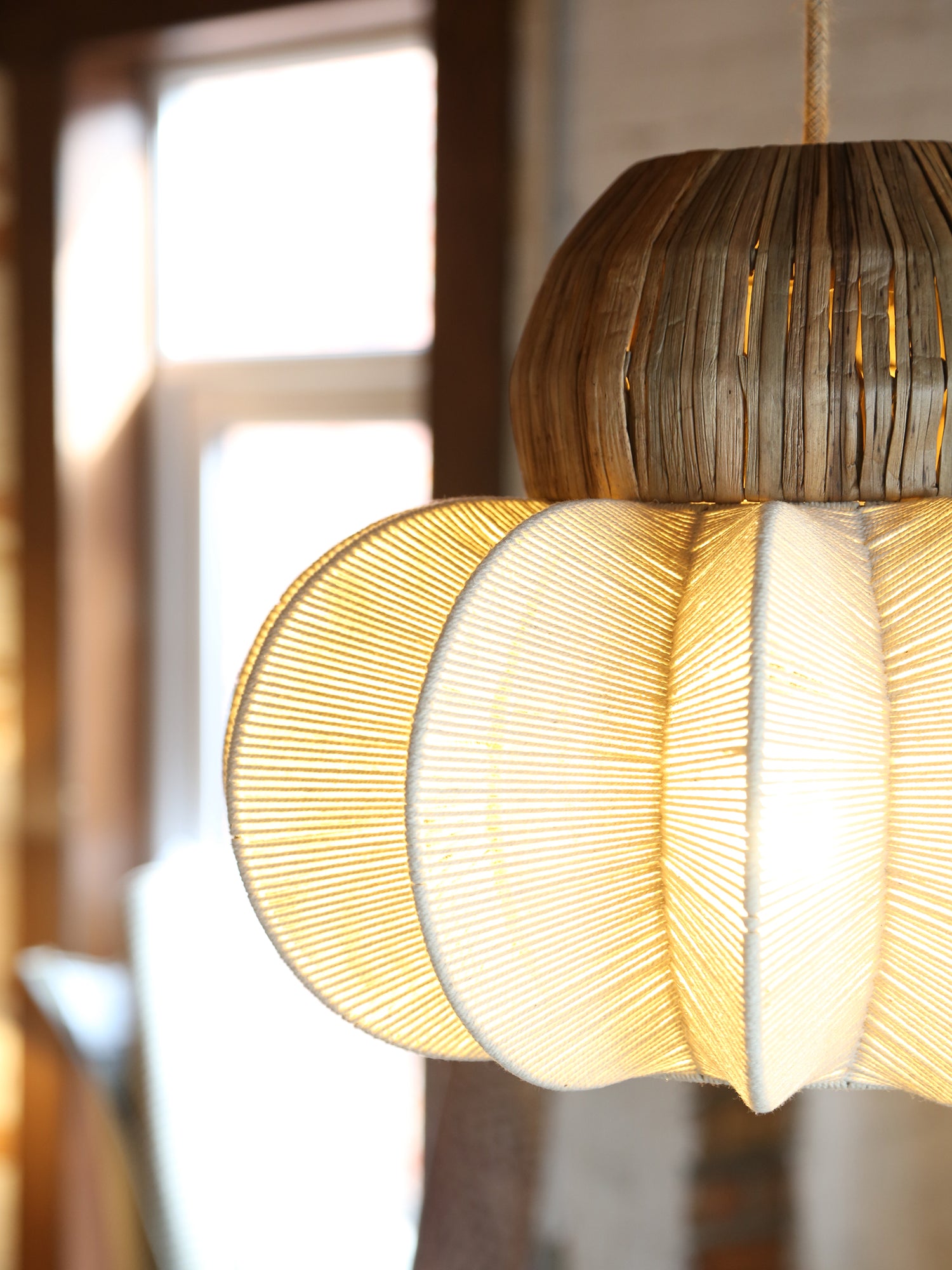 Rattan Ceiling Light with Linen
