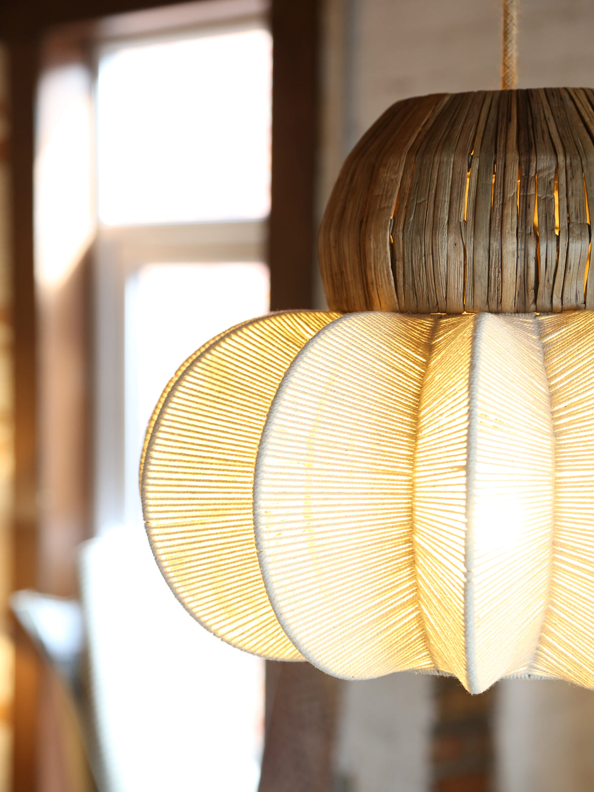 Rattan Ceiling Light with Linen
