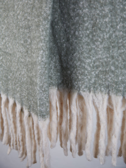 Isabel Recycled Fringed Stripe Throw - Olive