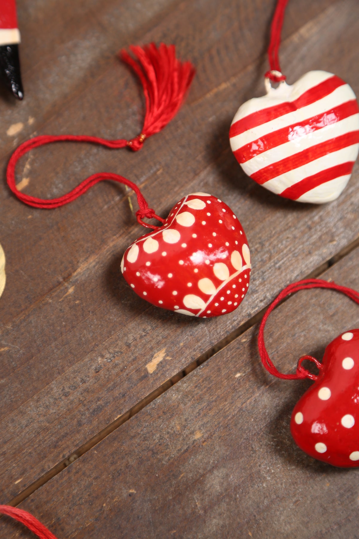 Handmade Paper Mache Christmas Hearts - Set Of 3